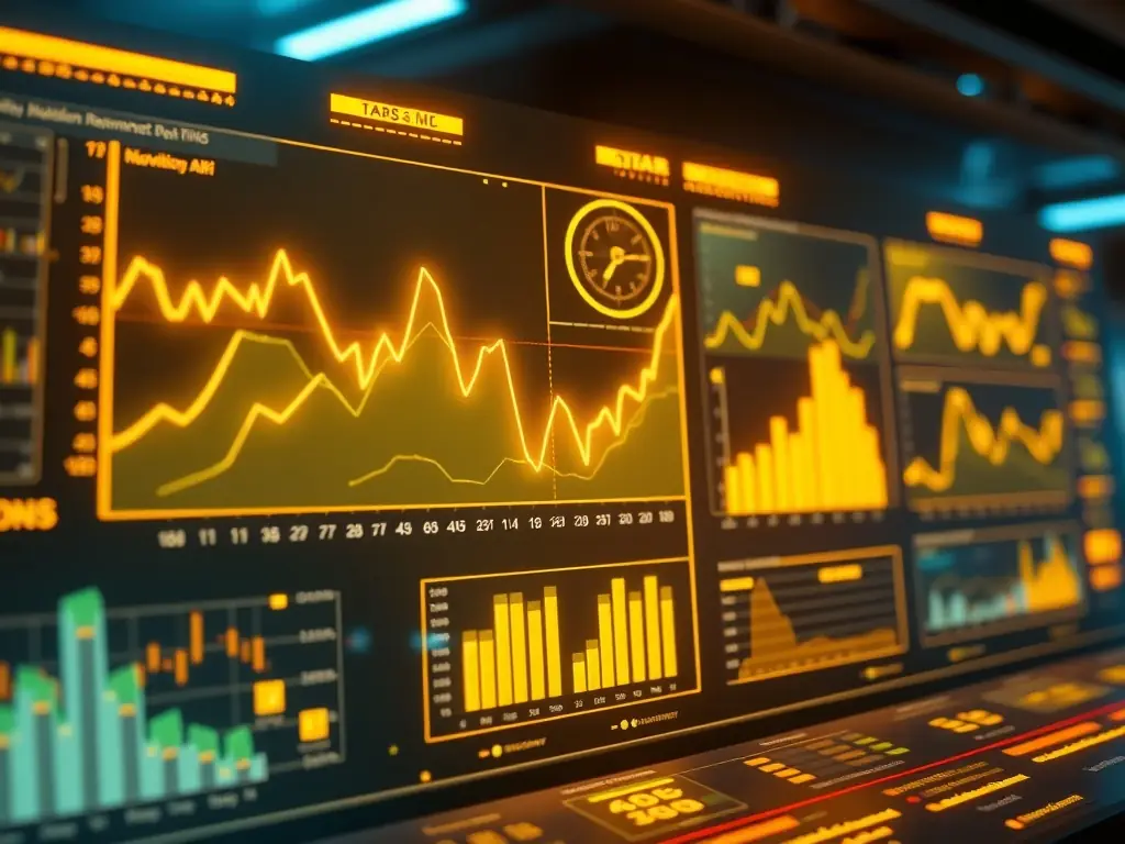 Futuristic interface showcasing data analytics and AI integration.