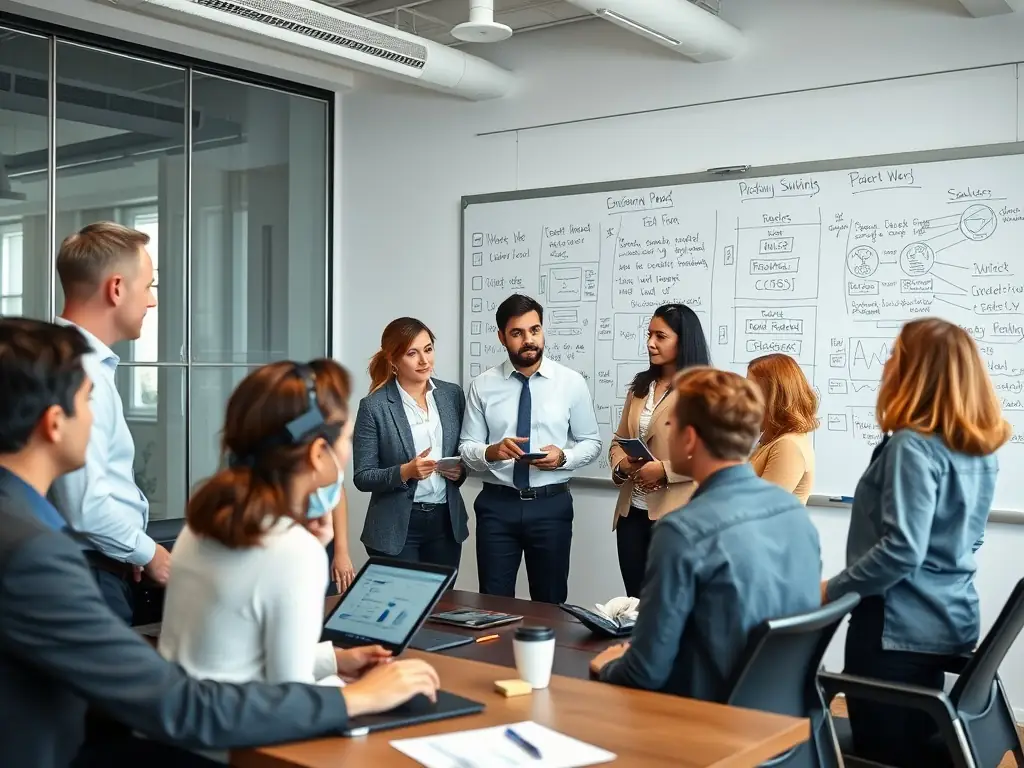 Diverse professionals engaged in a strategic planning session.