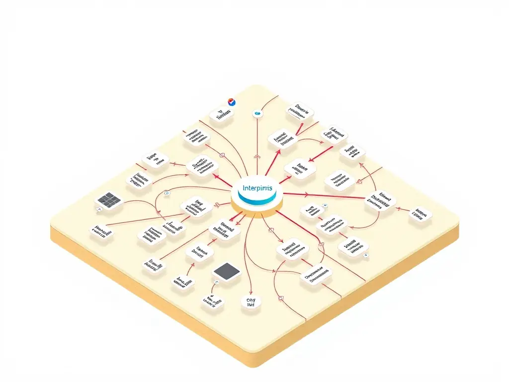 An isometric representation of a complex framework diagram illustrating consulting methodologies.